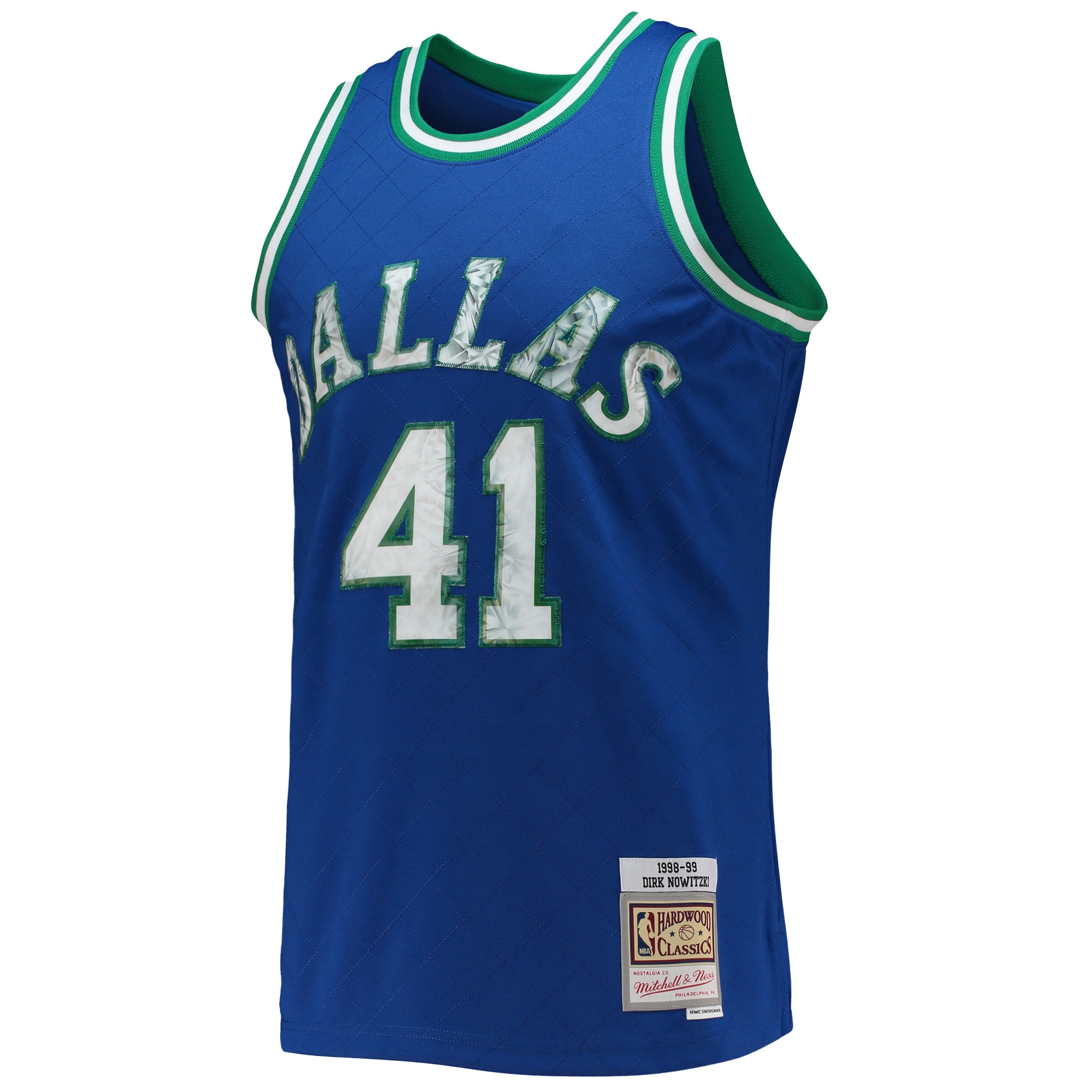 Alternative view of Dirk Nowitzki Dallas Mavericks Mitchell & Ness 1998/99 Hardwood Classics Nba 75th Anniversary Diamond Swingman Basketball Jersey - Blue