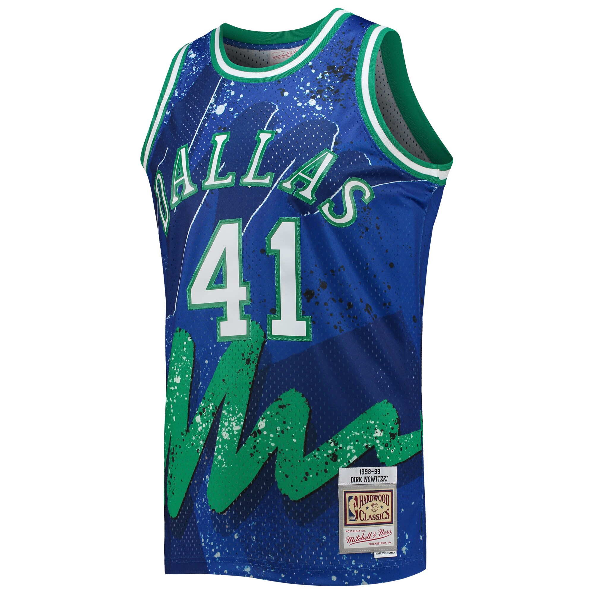 Alternative view of Dirk Nowitzki Dallas Mavericks Mitchell & Ness Hardwood Classics 1998/99 Hyper Hoops Swingman Basketball Jersey - Blue