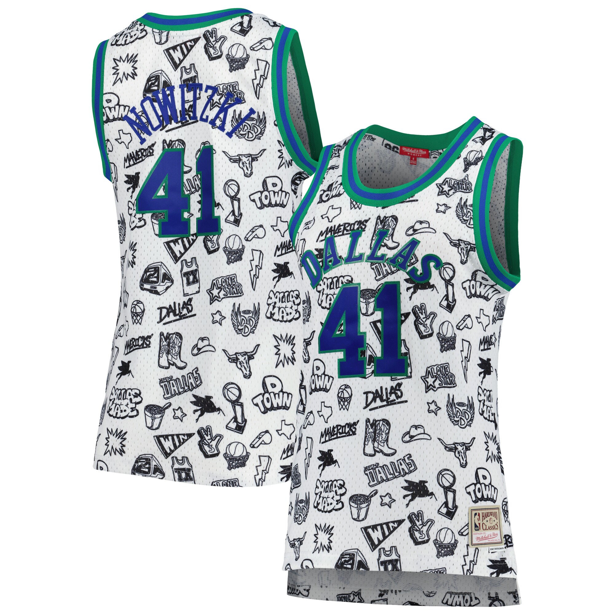 Dirk Nowitzki Dallas Mavericks Mitchell & Ness Women's 1998 Doodle Swingman Basketball Jersey - White