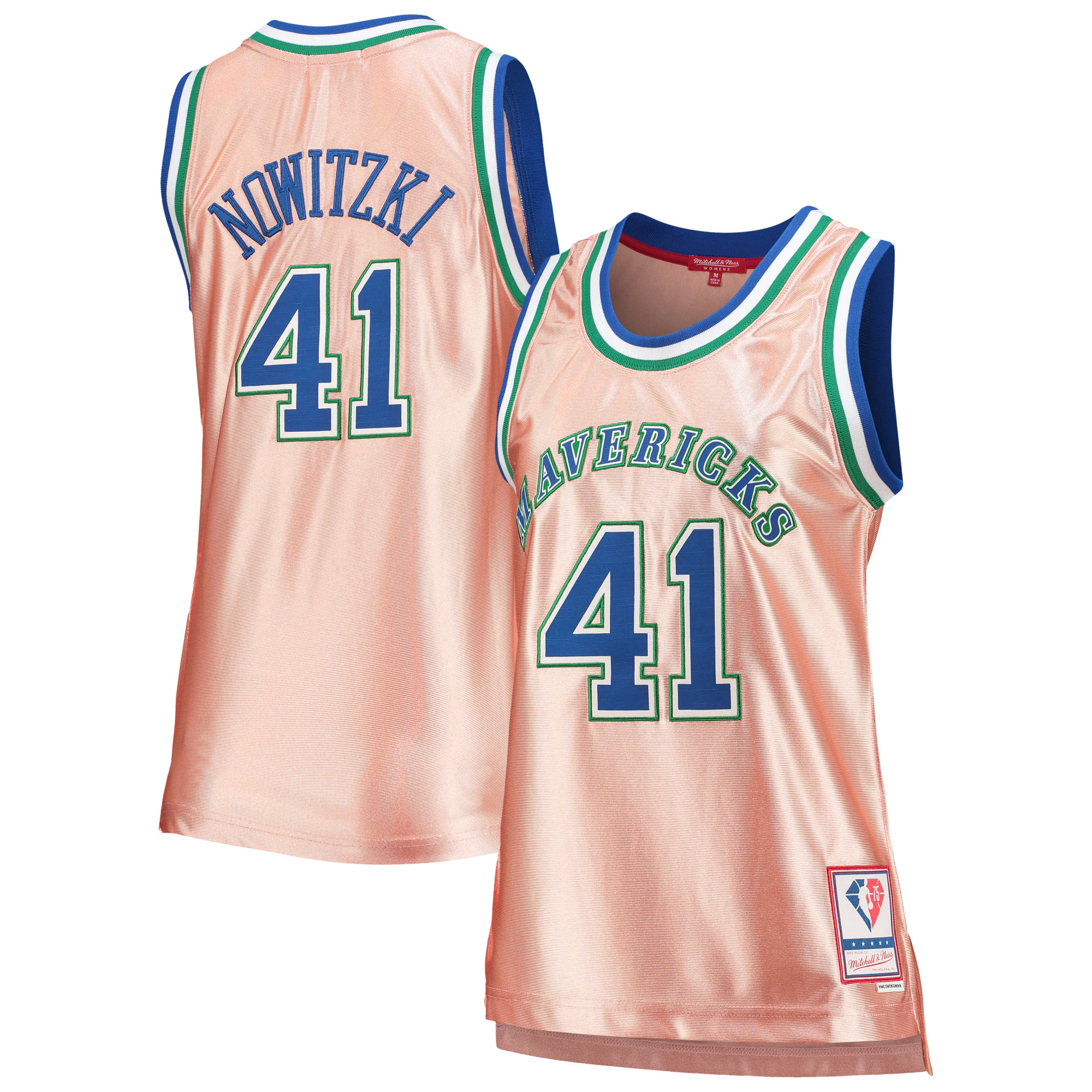 Dirk Nowitzki Dallas Mavericks Mitchell & Ness Women’s 75th Anniversary Rose Gold 1998 Swingman Basketball Jersey – Pink