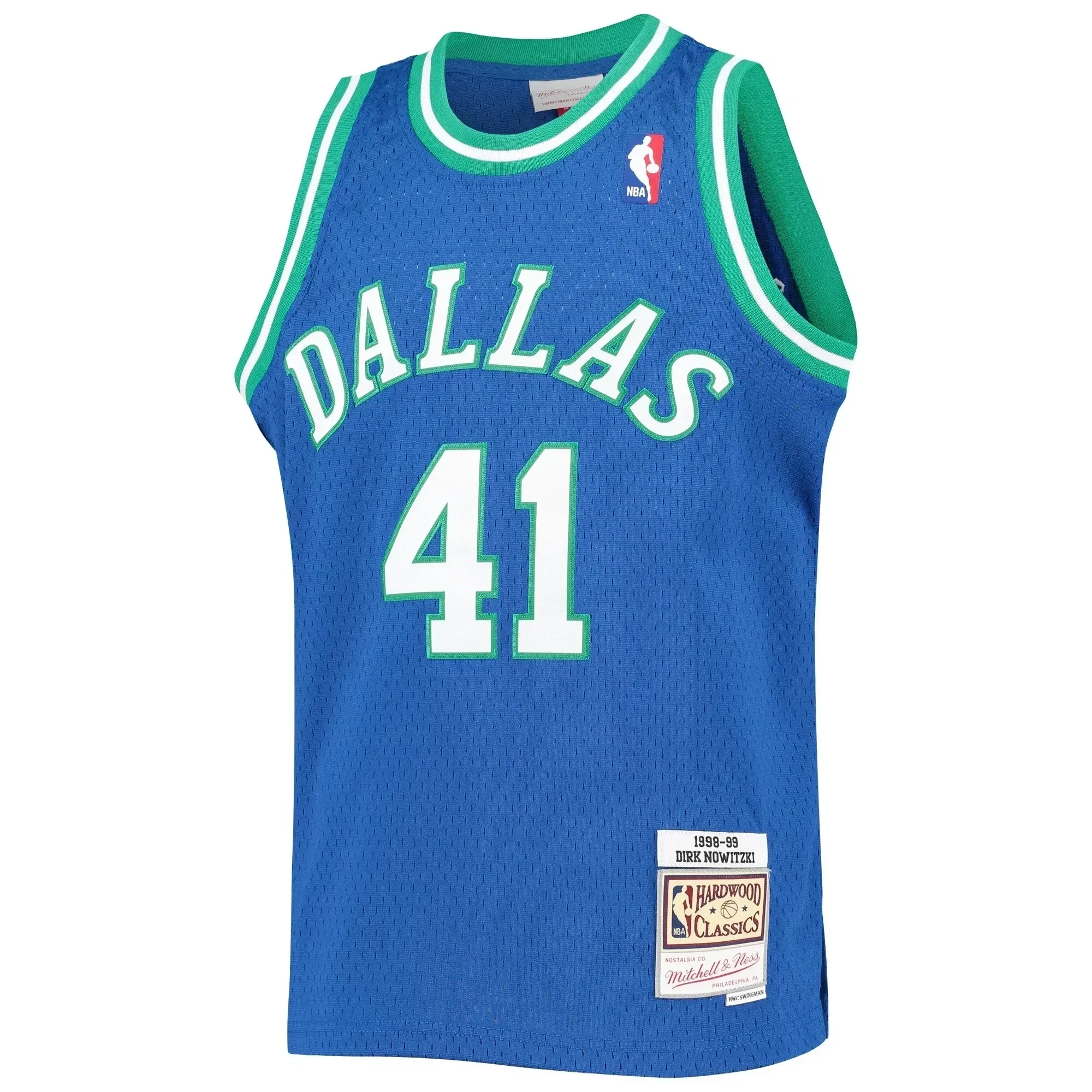 Alternative view of Dirk Nowitzki Dallas Mavericks Mitchell & Ness Youth 1998-99 Hardwood Classics Swingman Basketball Jersey - Blue - JS379 
