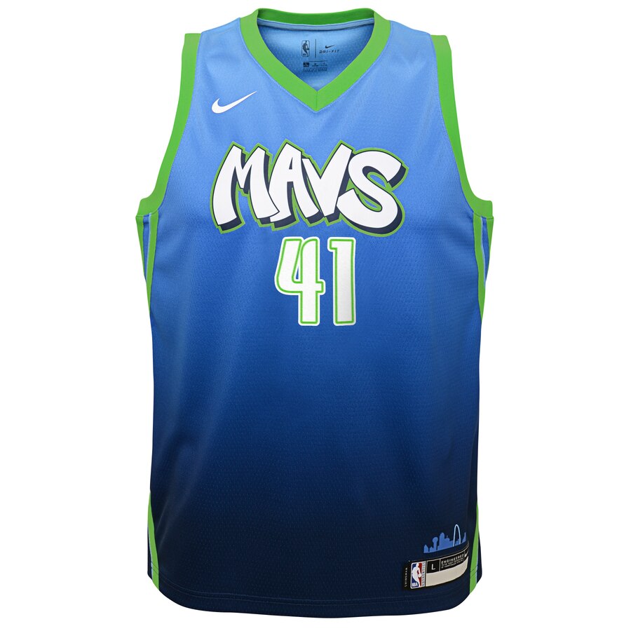 Alternative view of Dirk Nowitzki Dallas Mavericks Youth Swingman Basketball Jersey Blue - City Edition