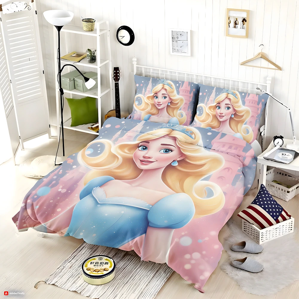 Disney Princess Cinderella Stencil Art Bedding Set - Custom Bedding Set
