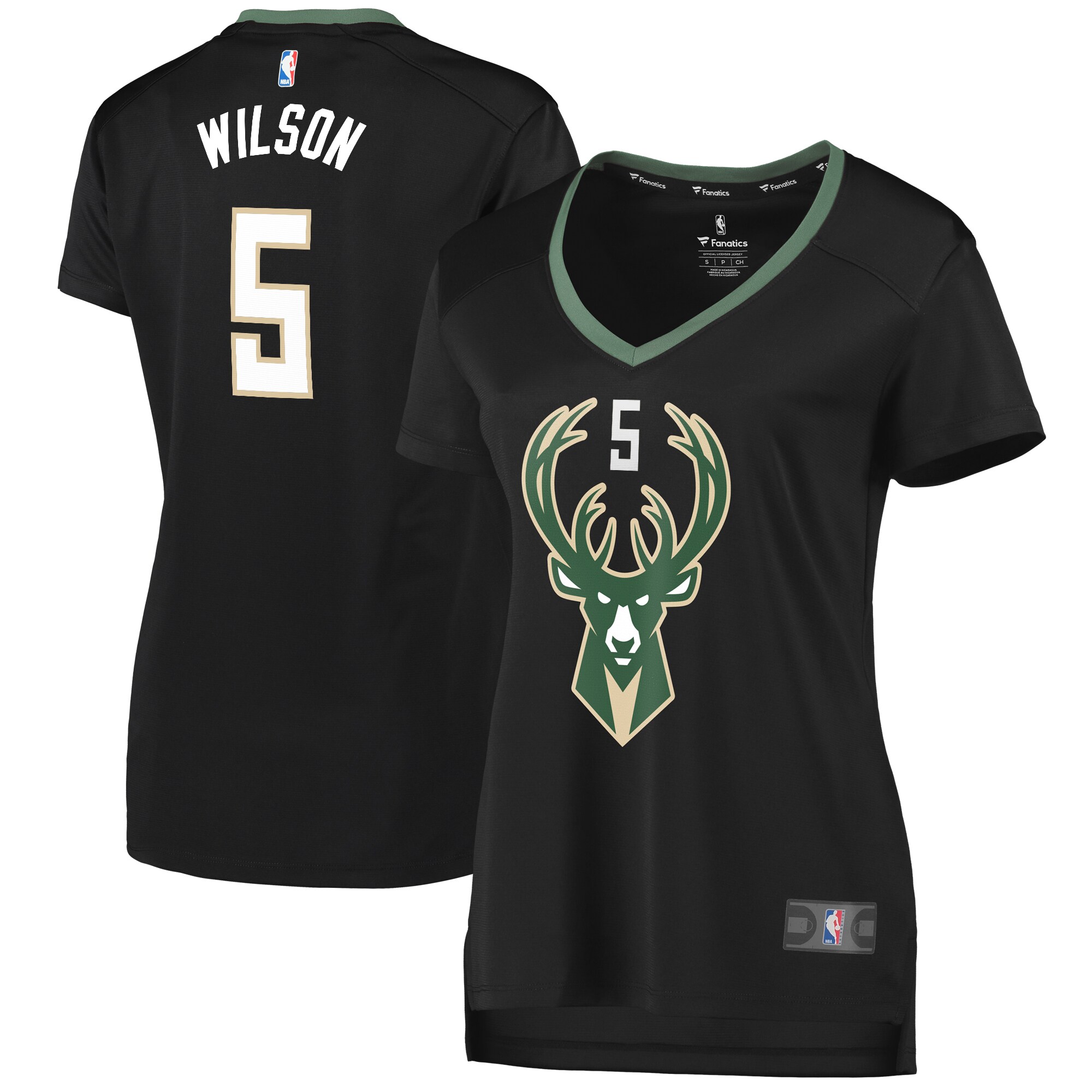 Alternative view of D.j. Wilson Milwaukee Bucks Fanatics Branded Women’s Fast Break Replica Player Basketball Jersey – Statement Edition – Black