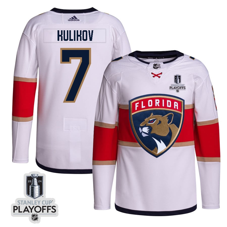 Dmitry Kulikov 7 Florida Panthers 2024 NHL Playoffs Patch Away Hockey Jersey Customized - Men, White - JS238 