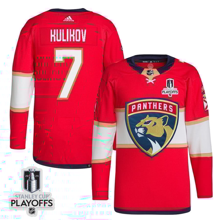 Dmitry Kulikov 7 Florida Panthers 2024 NHL Playoffs Patch Home Hockey Jersey - Men, Red - JS888 