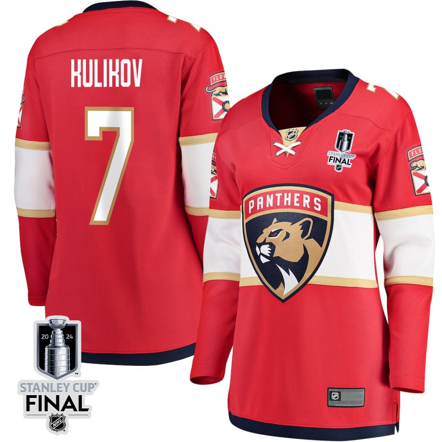 Dmitry Kulikov 7 Florida Panthers 2024 STANLEY CUP Final Women's Home Breakaway Hockey Jersey - Red - JS342 