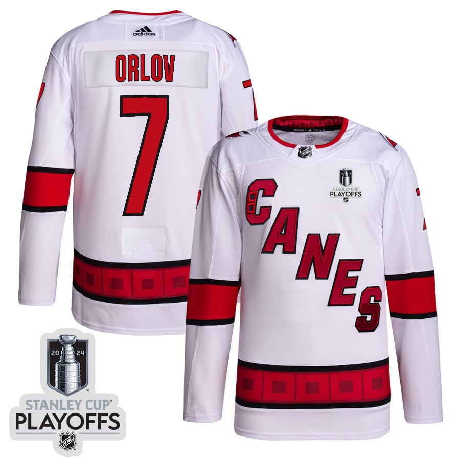 Dmitry Orlov 7 Carolina Hurricanes 2024 NHL Playoffs Patch Away Hockey Jersey - Men, White - JS650 