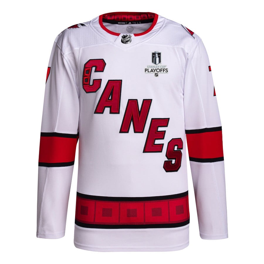 Alternative view of Dmitry Orlov 7 Carolina Hurricanes 2024 NHL Playoffs Patch Away Hockey Jersey - Men, White - JS650 