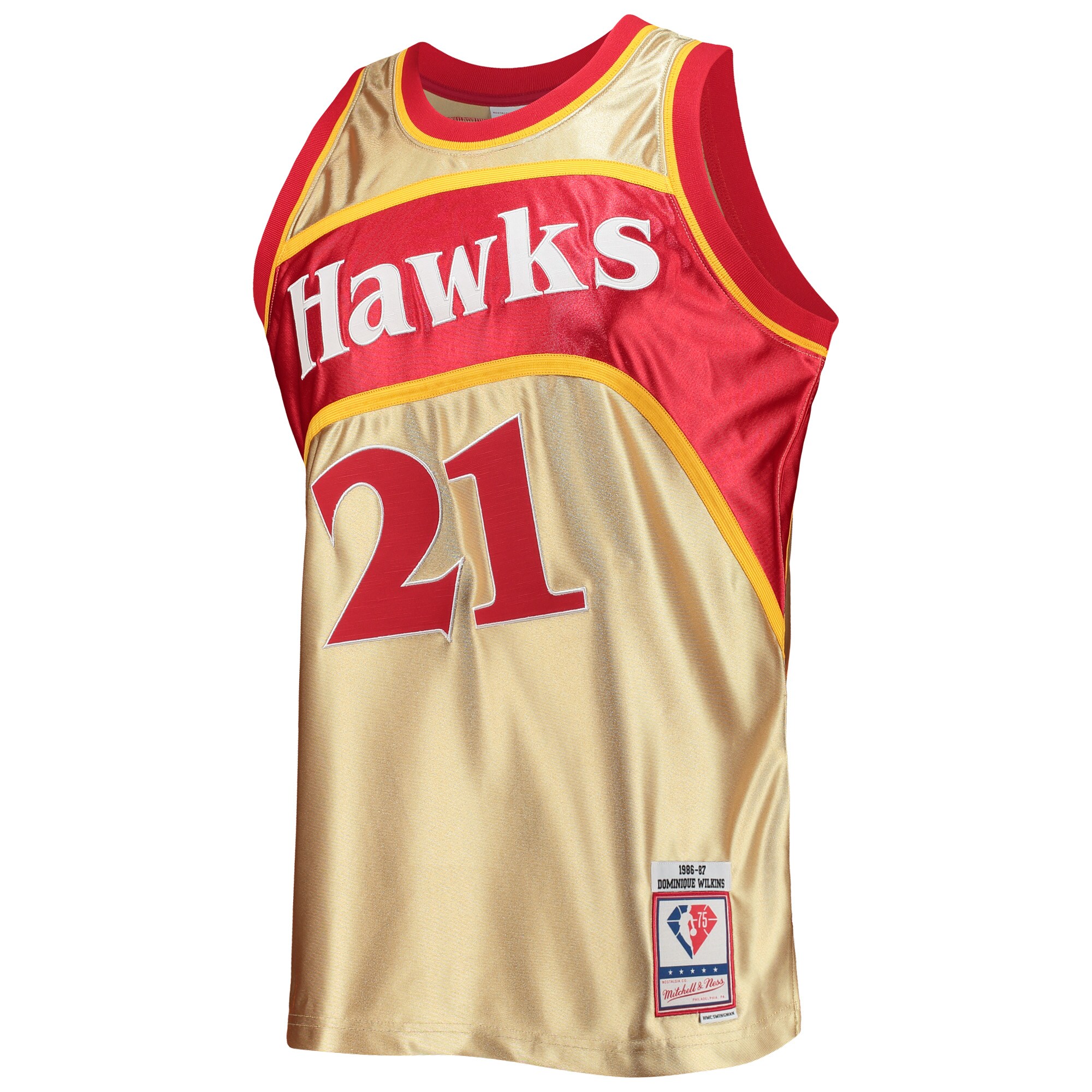 Alternative view of Dominique Wilkins Atlanta Hawks Mitchell & Ness 75th Anniversary 1986/87 Hardwood Classics Swingman Basketball Jersey - Gold