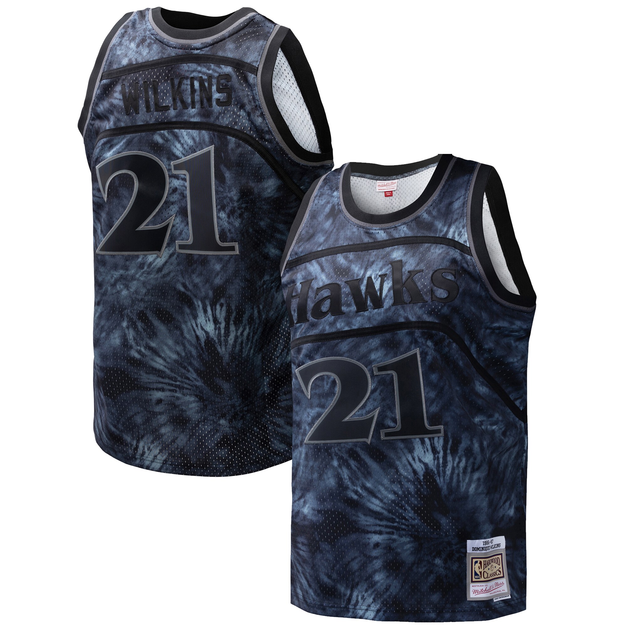 Alternative view of Dominique Wilkins Atlanta Hawks Mitchell & Ness Hardwood Classics 1986/87 Tie-dye Swingman Basketball Jersey - Black