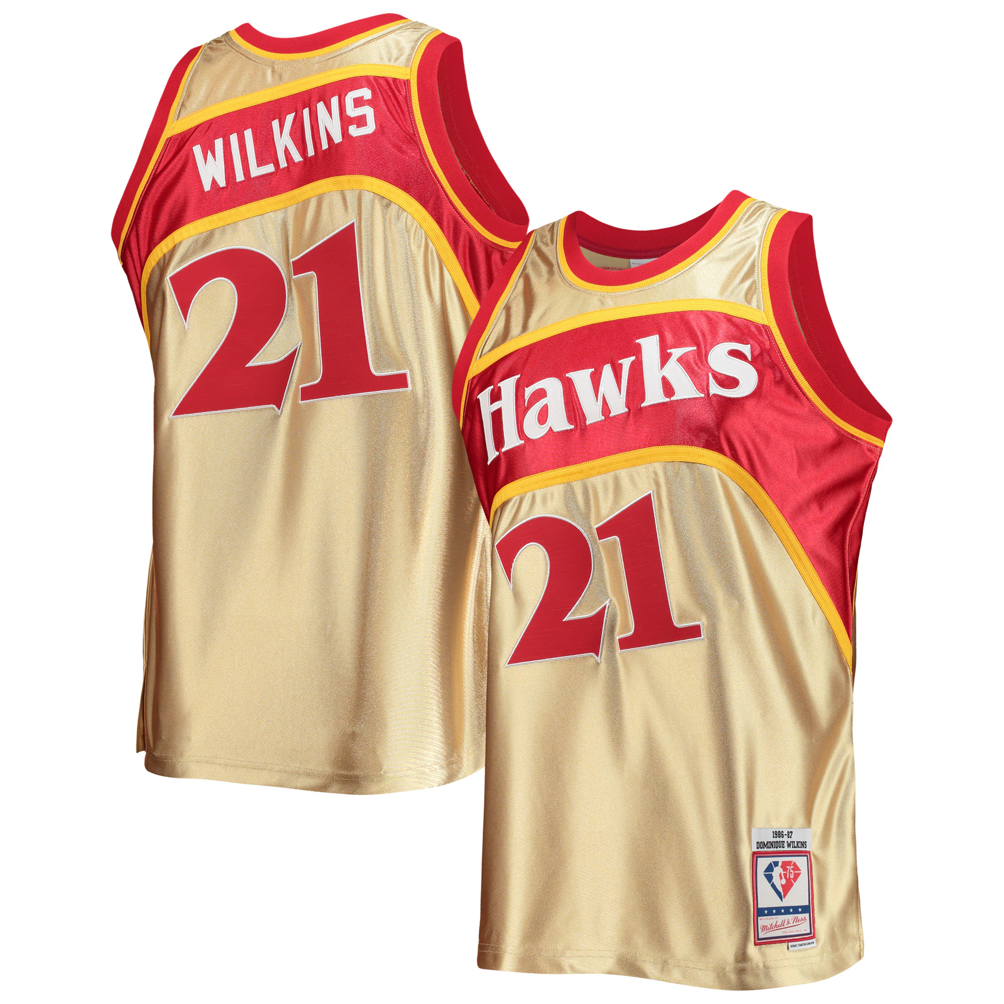 Dominique Wilkins Atlanta Hawks Mitchell & Ness 75th Anniversary 1986/87 Hardwood Classics Swingman Basketball Jersey – Gold