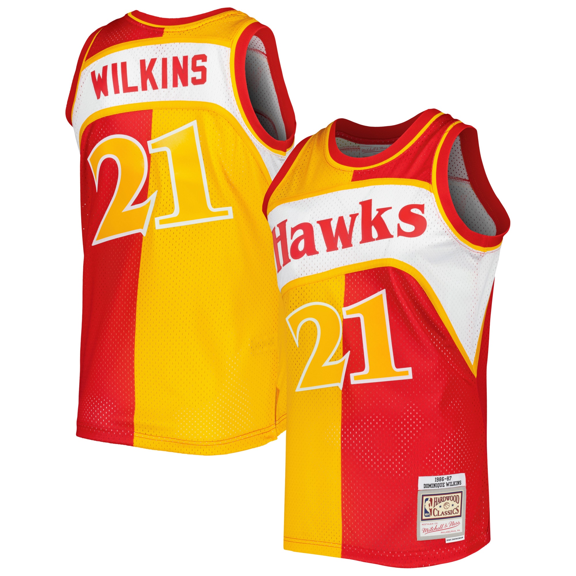 Dominique Wilkins Atlanta Hawks Mitchell & Ness Hardwood Classics 1986/87 Split Swingman Basketball Jersey - Yellow/red