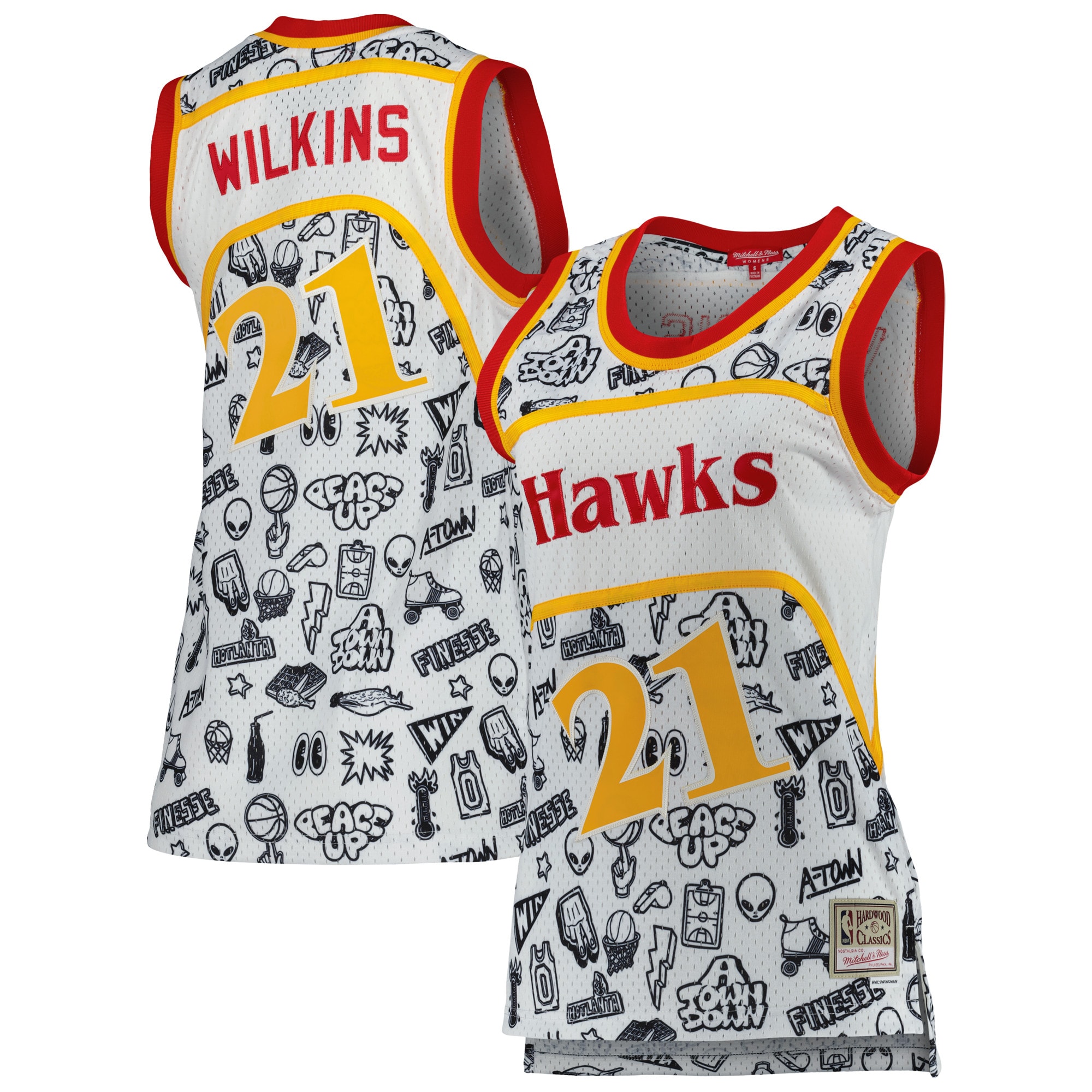 Dominique Wilkins Atlanta Hawks Mitchell & Ness Women's 1986 Doodle Swingman Basketball Jersey - White
