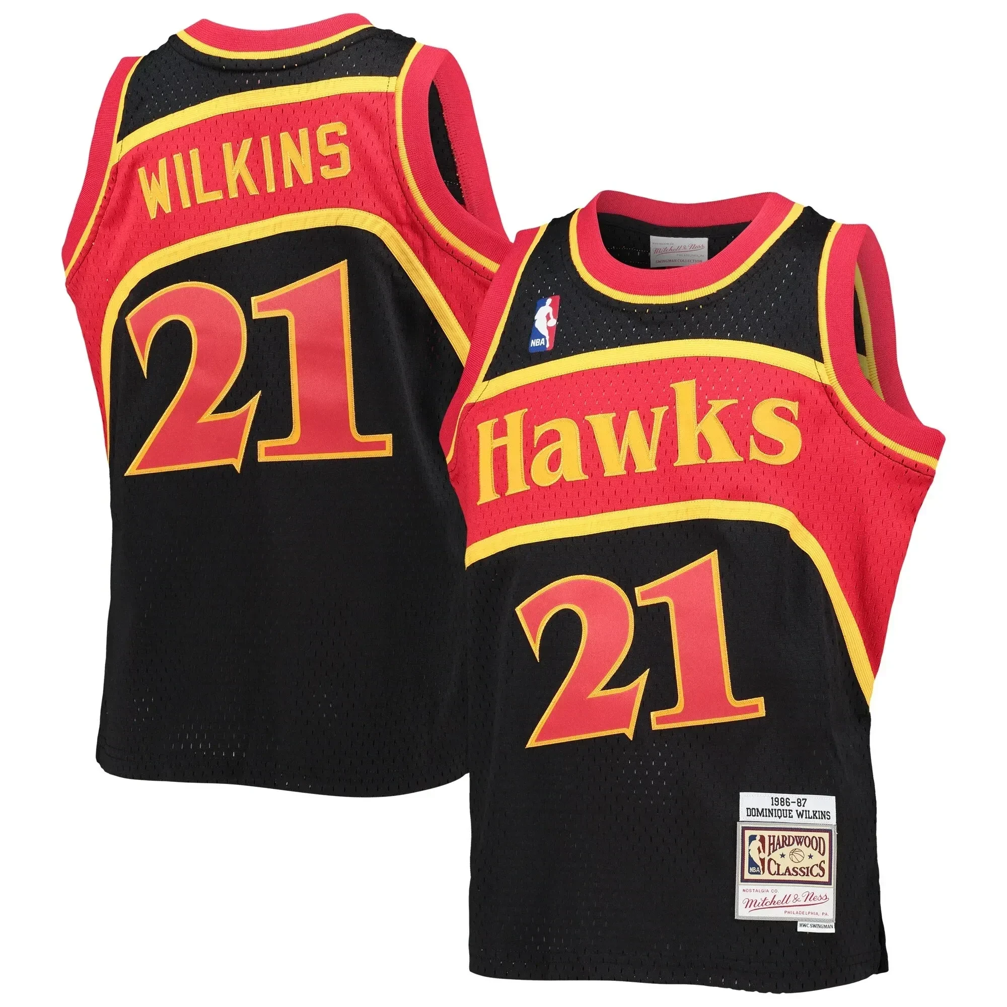 Alternative view of Dominique Wilkins Atlanta Hawks Mitchell & Ness Youth 1986-87 Hardwood Classics Reload Basketball Jersey – Black - JS857 