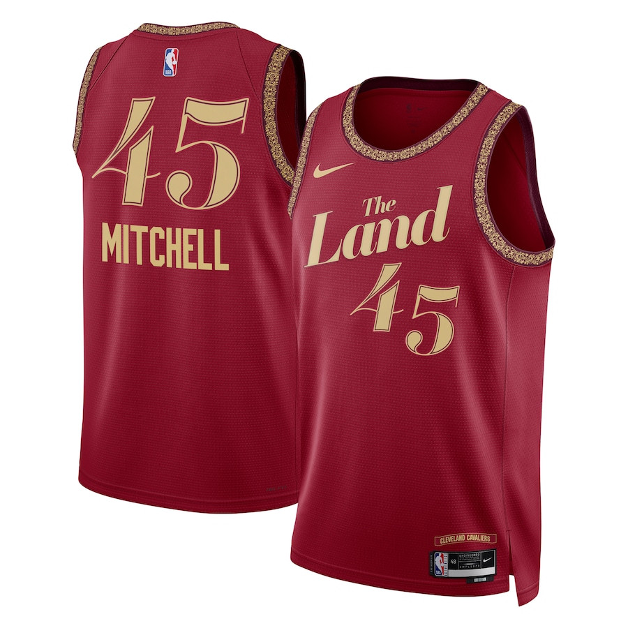 Donovan Mitchell 45 Cleveland Cavaliers 2023/24 City Edition Swingman Basketball Jersey - Wine - JS838