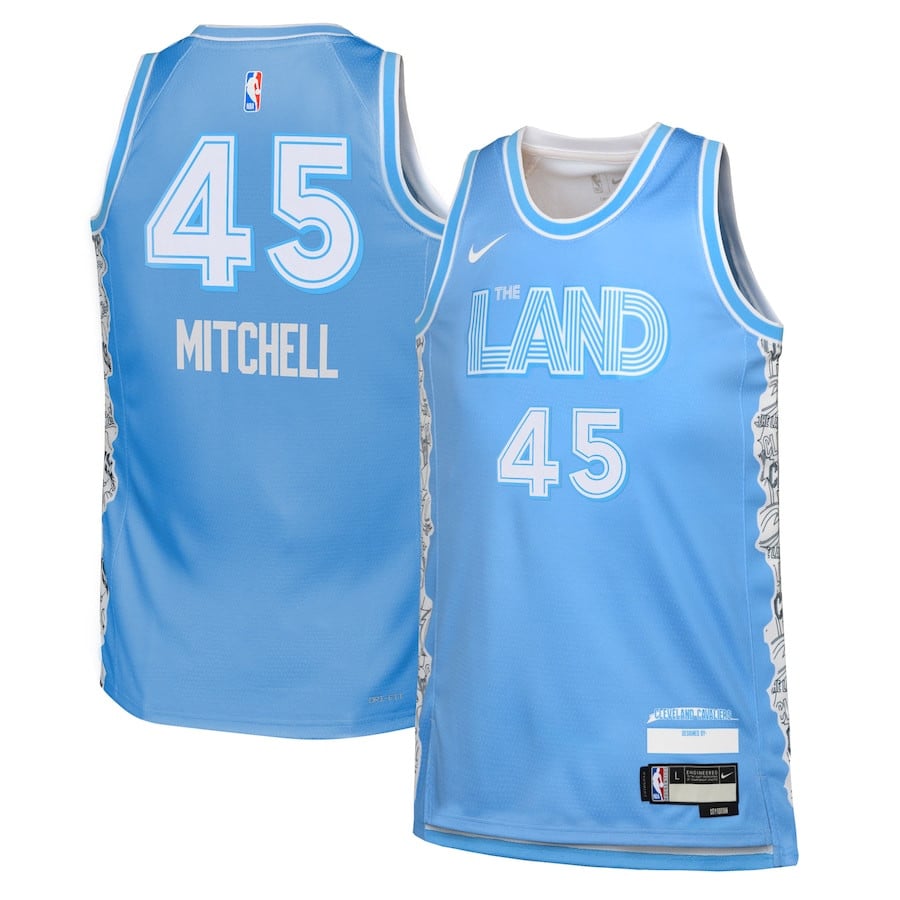 Donovan Mitchell 45 Cleveland Cavaliers 2024/25 Swingman Player YOUTH Basketball Jersey - City Edition - Light Blue - JS440
