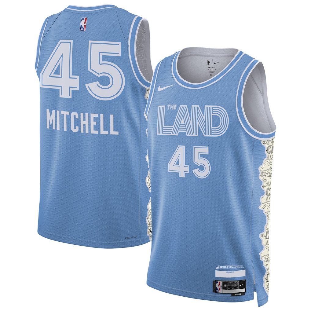 Donovan Mitchell 45 Cleveland Cavaliers Unisex 2024/25 Swingman Player Basketball Jersey - City Edition - Light Blue - JS845