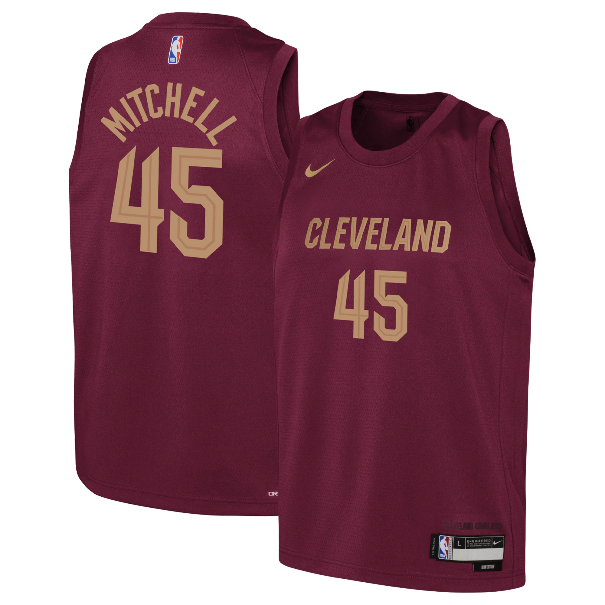 Alternative view of Donovan Mitchell Cleveland Cavaliers Youth 2022/23 Swingman Basketball Jersey - Icon Edition - Wine