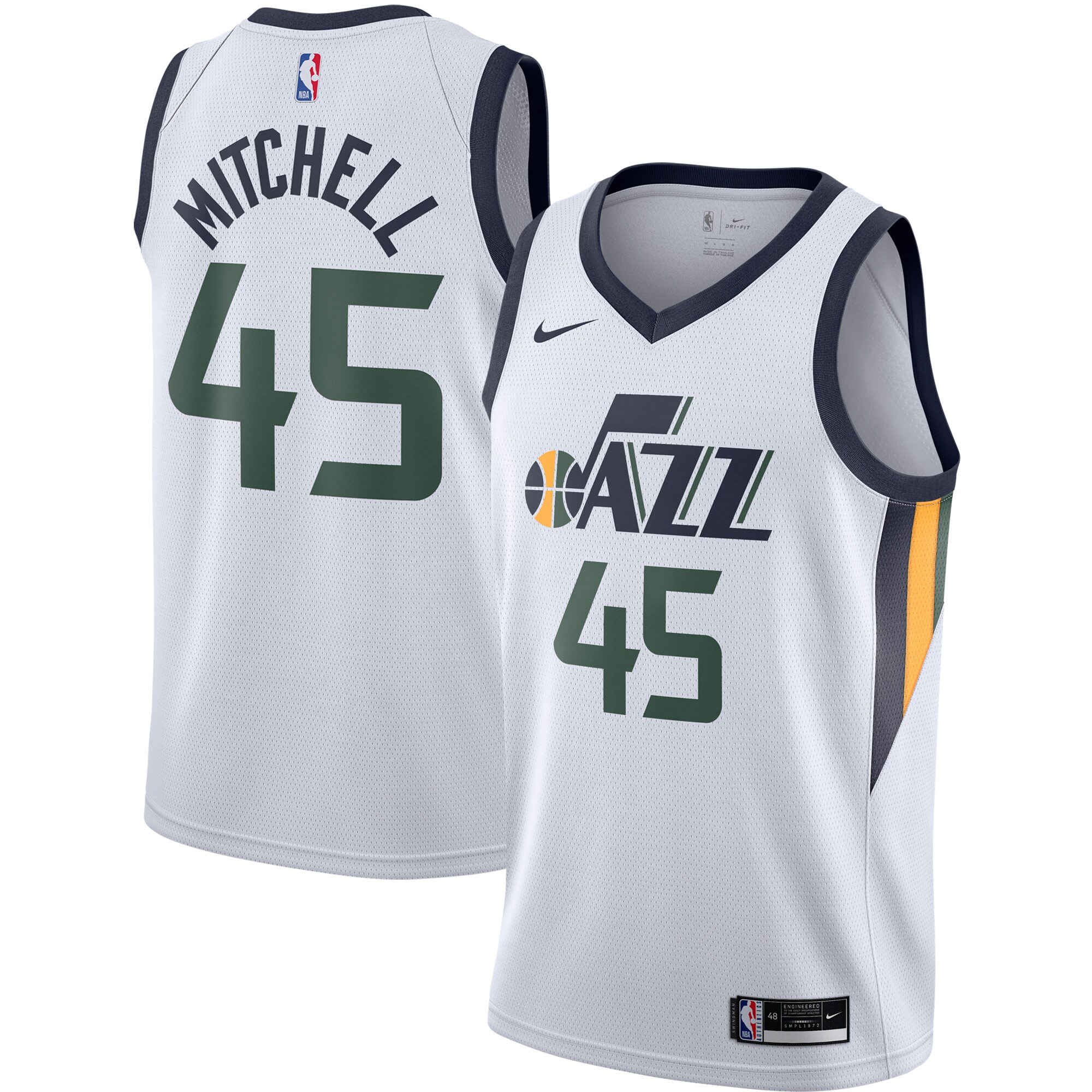 Alternative view of Donovan Mitchell Utah Jazz 2020/21 Swingman Basketball Jersey - White - Association Edition