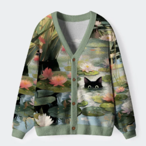 Cats In The Lotus Pond Ugly Cardigan Sweater