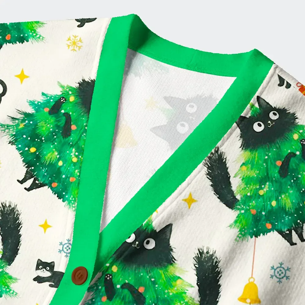 Christmas Tree Cat Japan Ugly Cardigan Sweater - Image 3