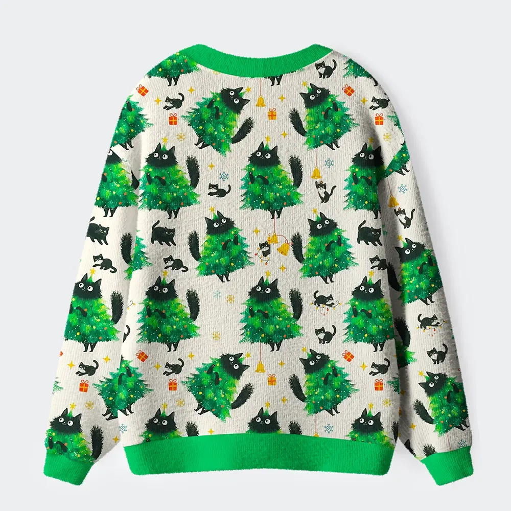 Christmas Tree Cat Japan Ugly Cardigan Sweater - Image 2
