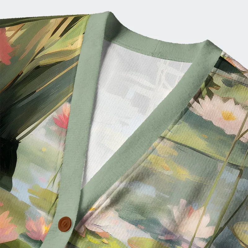 Cats In The Lotus Pond Ugly Cardigan Sweater - Image 3