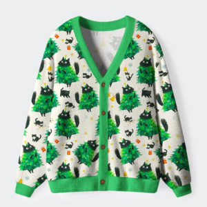 Christmas Tree Cat Japan Ugly Cardigan Sweater
