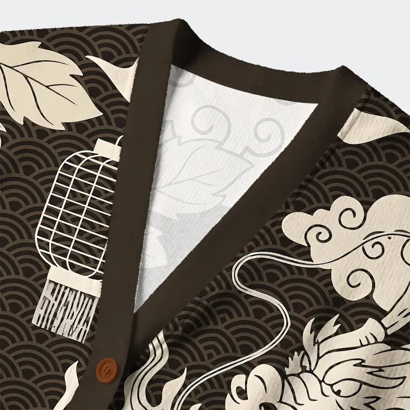 Two Dragons Playing With A Pearl Ugly Cardigan Sweater - Image 3