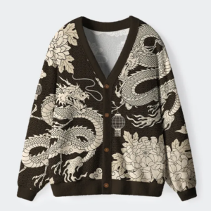 Two Dragons Playing With A Pearl Ugly Cardigan Sweater