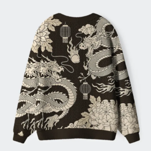 Alternative view of Two Dragons Playing With A Pearl Ugly Cardigan Sweater