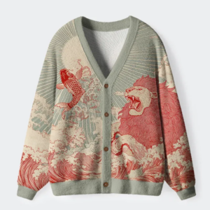 Waves Of Lion And Koi Ugly Cardigan Sweater