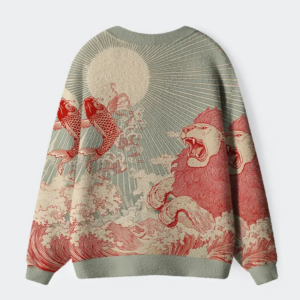 Alternative view of Waves Of Lion And Koi Ugly Cardigan Sweater