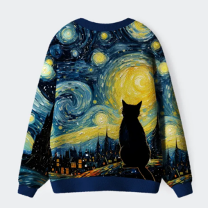 Alternative view of Black Cat Under The Stars Ugly Cardigan Sweater