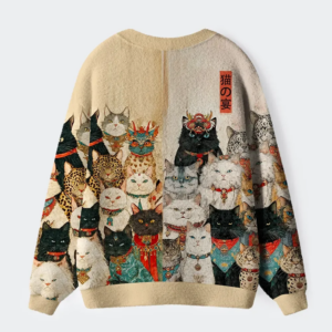 Alternative view of Cats Of The Grand Banquet Ugly Cardigan Sweater
