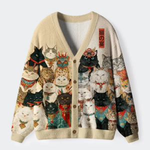 Cats Of The Grand Banquet Ugly Cardigan Sweater