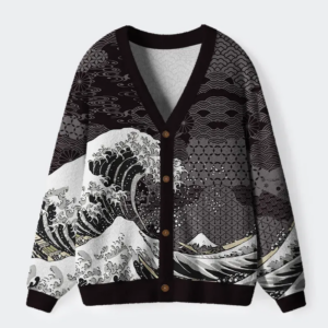 Great Wave Off Fuji Ugly Cardigan Sweater