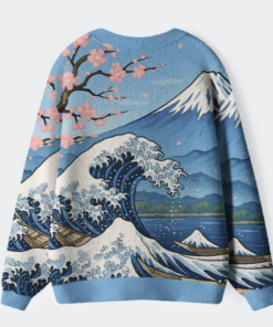 Alternative view of Waves Under Mount Fuji Ugly Cardigan Sweater