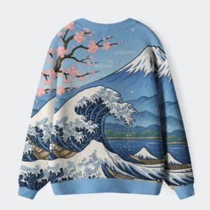 Alternative view of Waves Under Mount Fuji Ugly Cardigan Sweater