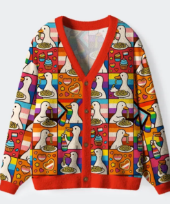 More Spaghetti Less Upsetti Goose Eat Spaghetti Ugly Cardigan Sweater