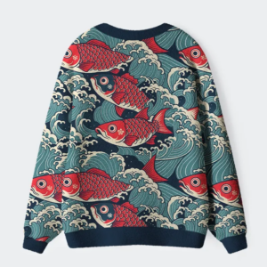 Alternative view of Koi Wave Ugly Cardigan Sweater