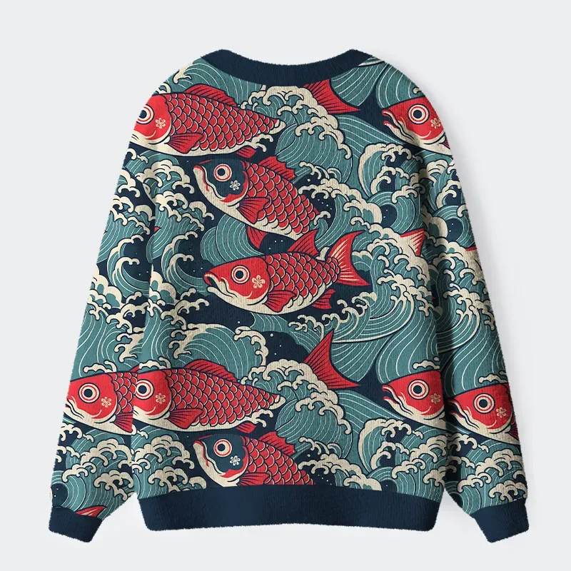 Koi Wave Ugly Cardigan Sweater - Image 2