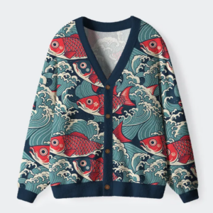 Koi Wave Ugly Cardigan Sweater