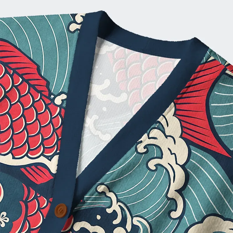 Koi Wave Ugly Cardigan Sweater - Image 3