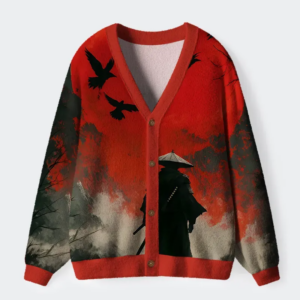 Blood Night Samurai Ugly Cardigan Sweater