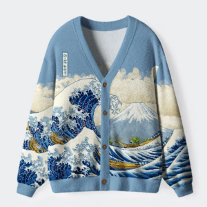 Cartoon Ukiyo-e Waves Ugly Cardigan Sweater