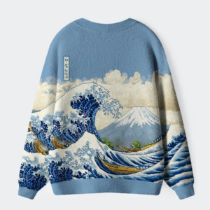 Alternative view of Cartoon Ukiyo-e Waves Ugly Cardigan Sweater