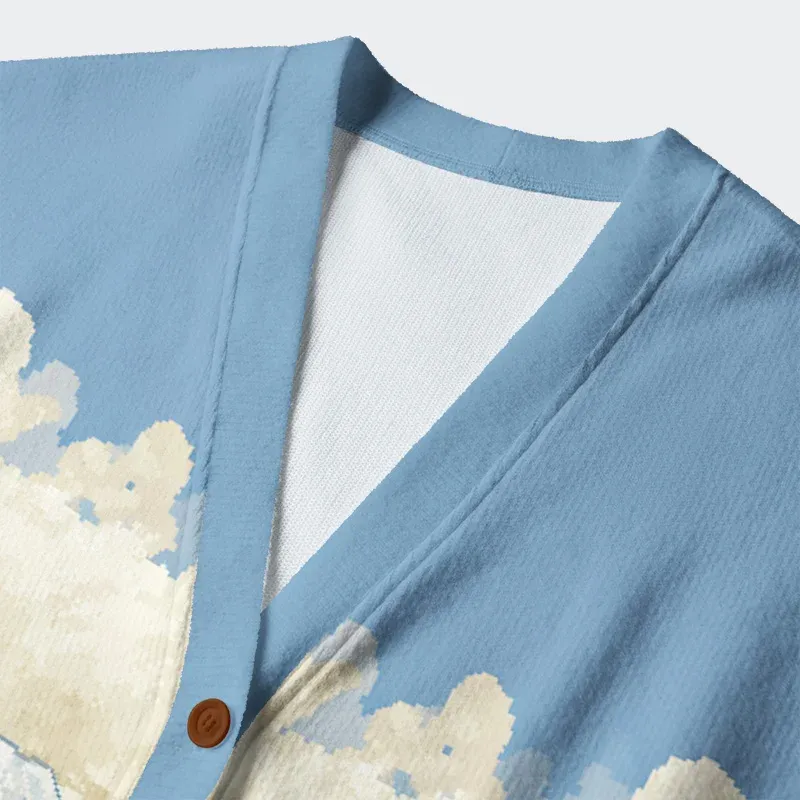 Cartoon Ukiyo-e Waves Ugly Cardigan Sweater - Image 3