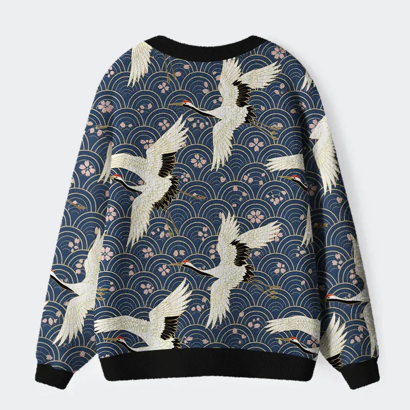 White Crane Japan Ugly Cardigan Sweater - Image 2